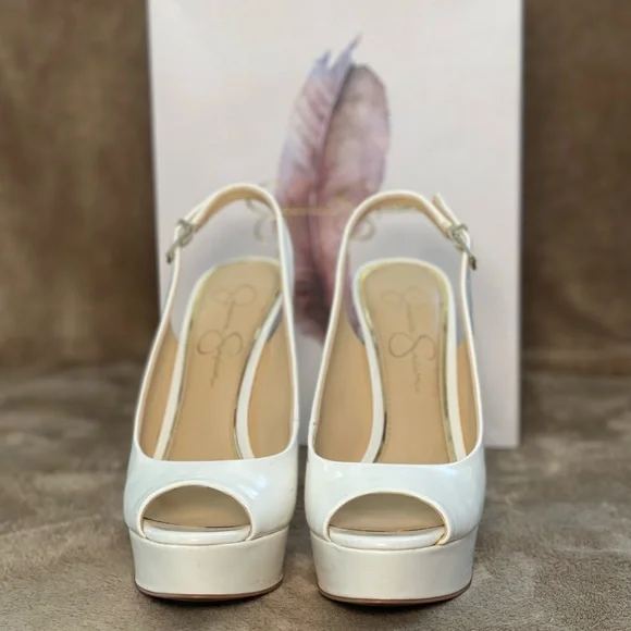 Jessica Simpson White Platform Slingback Heels - Picture 11 of 12